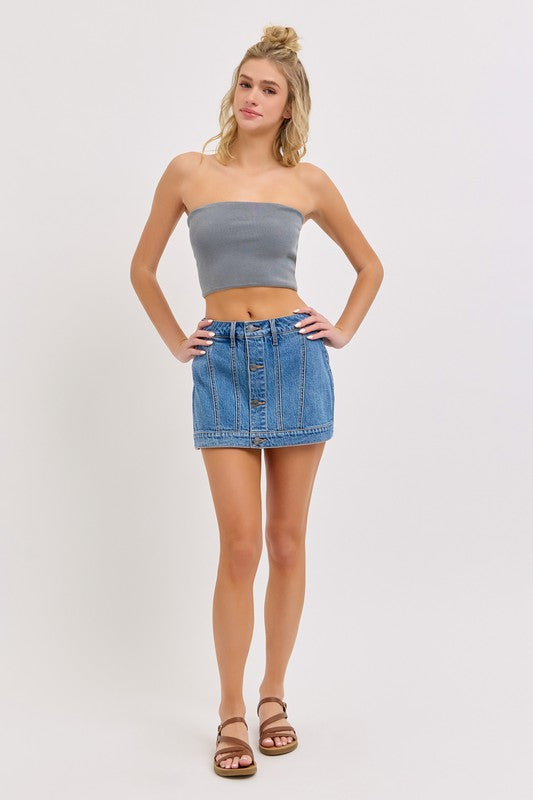Apparel- Cello Button Front Mini Skirt Skort