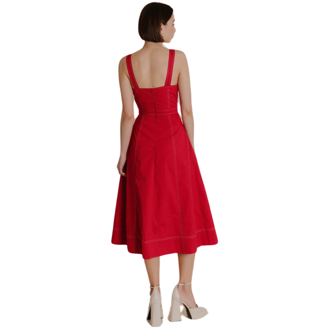 Apparel- Aureum Contrast Stitch Plunge Dress