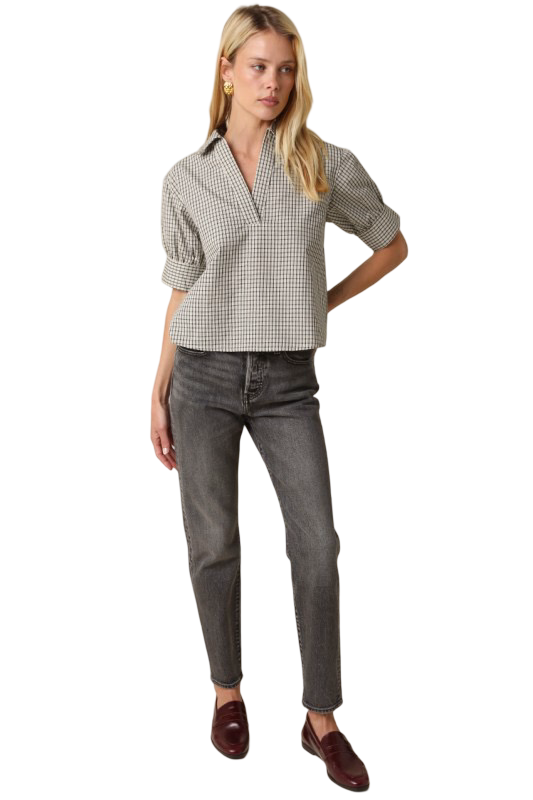 Olivaceous Charis Puff Sleeve Gingham Blouse Top