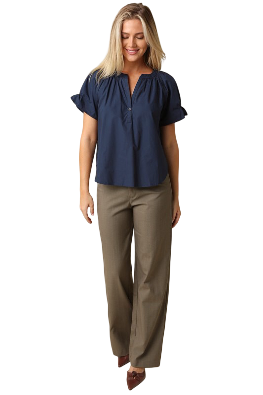 Olivaceous Hylee Ruffle Sleeve Peasant Blouse Top