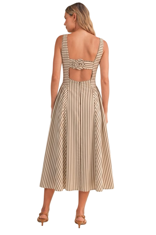 Klesis Striped Back Buckle Detail Midi Dress