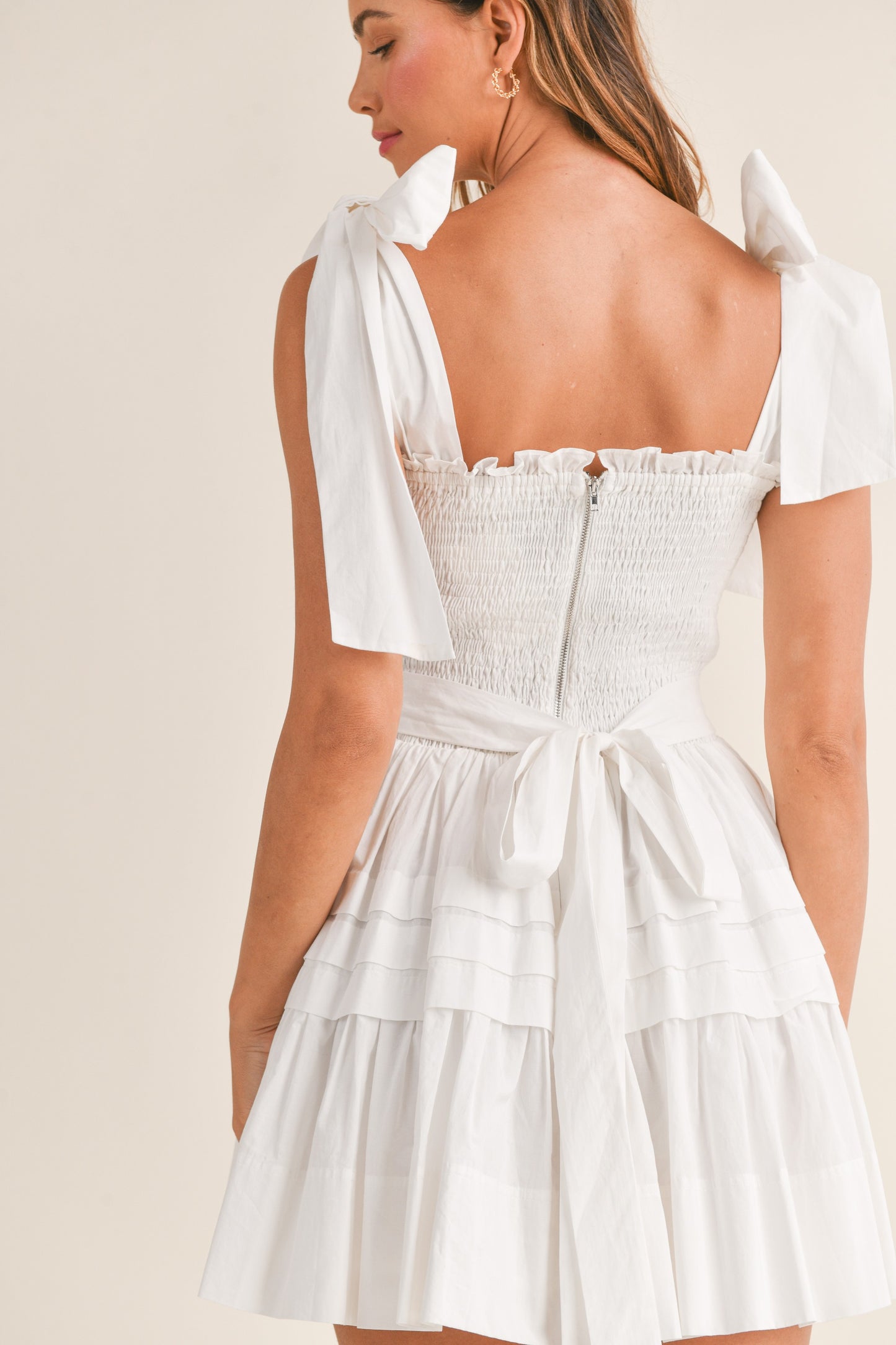 Apparel- Mabel Bow Tie Shoulder Mini Dress