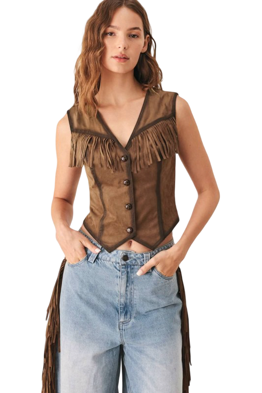 Flying Tomato Fringe Faux Suede Vest Top