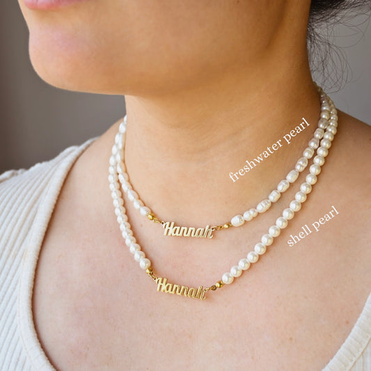 Necklaces- 18k Pearl Personalized Name Necklace