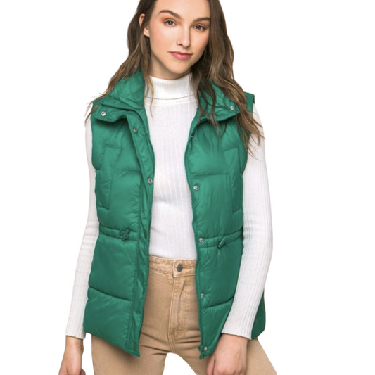 Apparel- Love Tree Zip Up Puffer Vest With Togglesg
