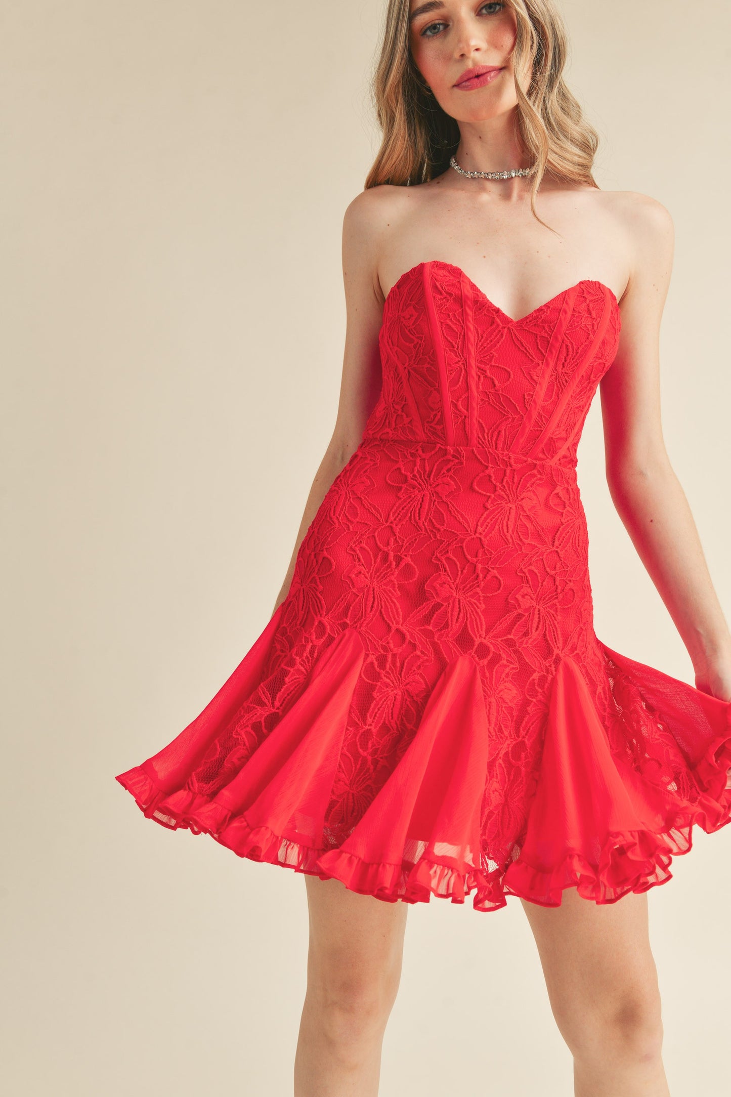 Apparel- Mabel Floral Lace Tube Mini Dress