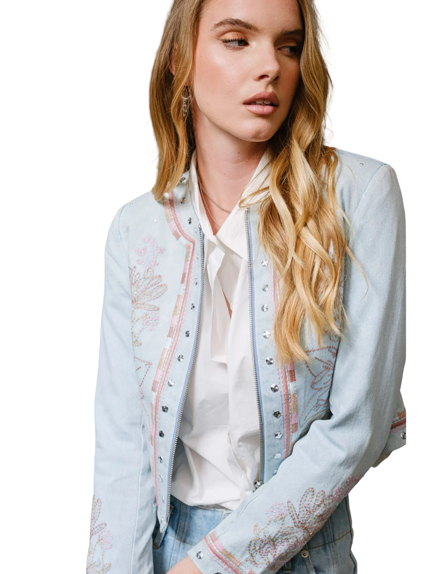 Apparel- Blue B. Embroidered Studded Jacket