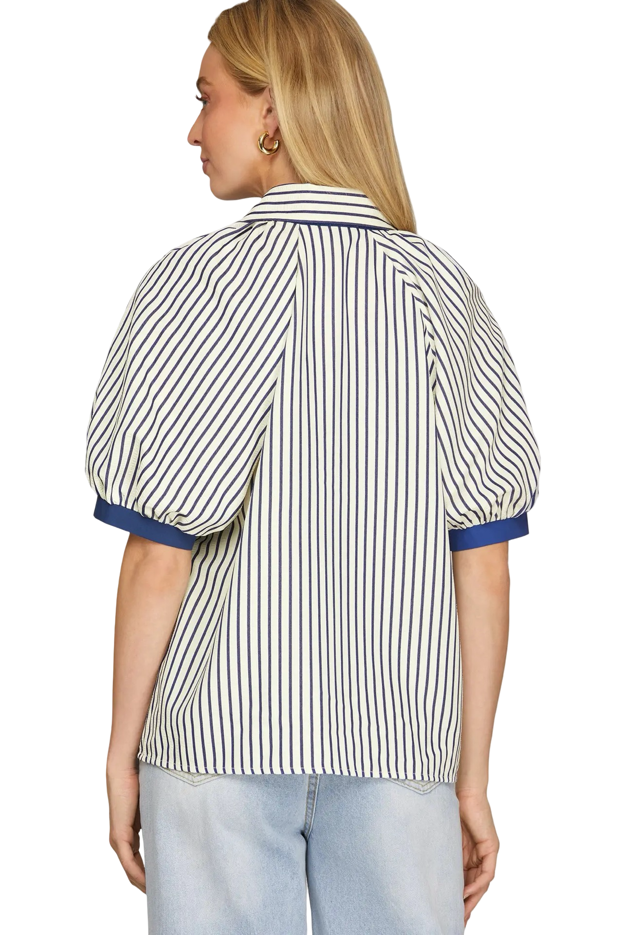 She+Sky Short Sleeve Striped Button Down Blouse Top