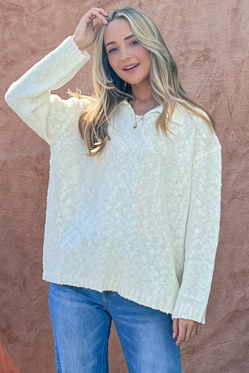 Apparel- And The Why Textured Collar Neck Pullover Sweater