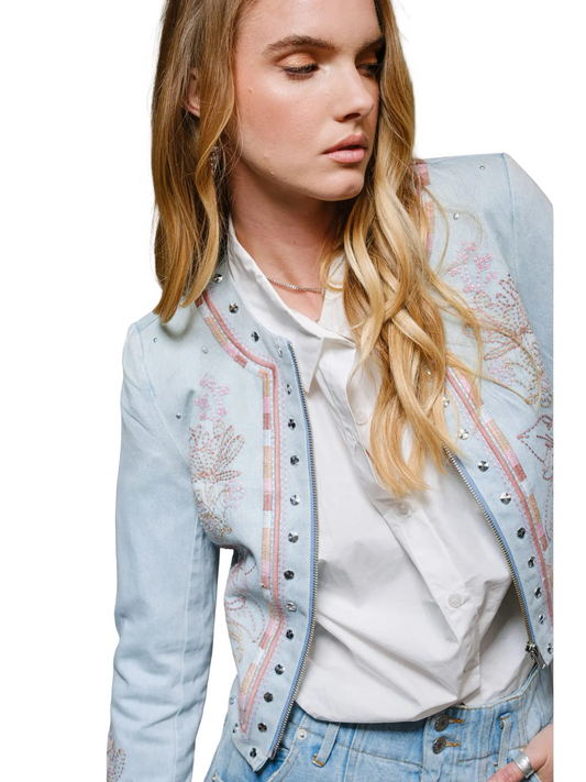 Apparel- Blue B. Embroidered Studded Jacket
