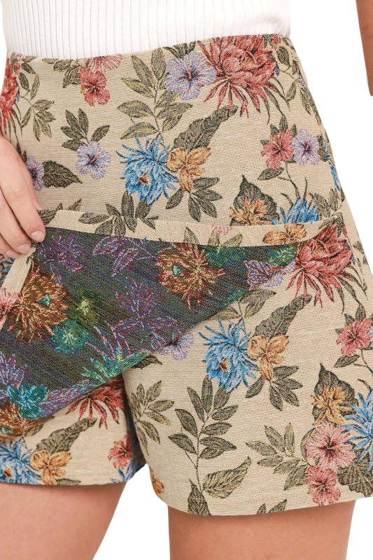 Flying Tomato Floral Jacquard Print Mini Skirt Skort