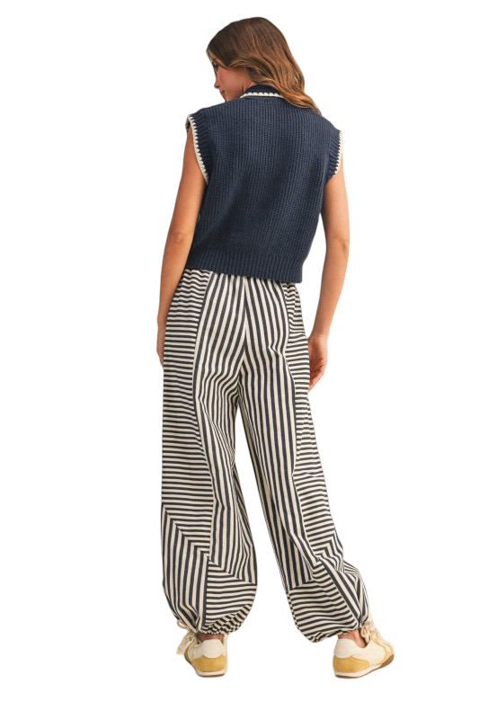 Apparel- En Merci Tie Neck Blanket Stitch Sweater Vest Top