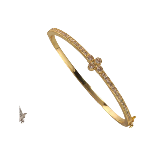 Bracelets- M&E Bling Thin Gold CZ Flower Bangle