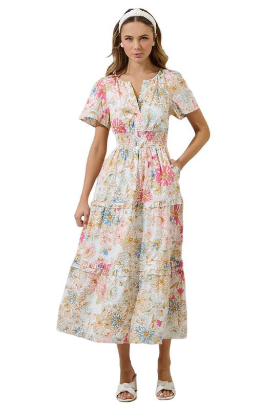 Apparel- Sugarlips Day Lily Palmer Poplin Tiered Maxi Dress