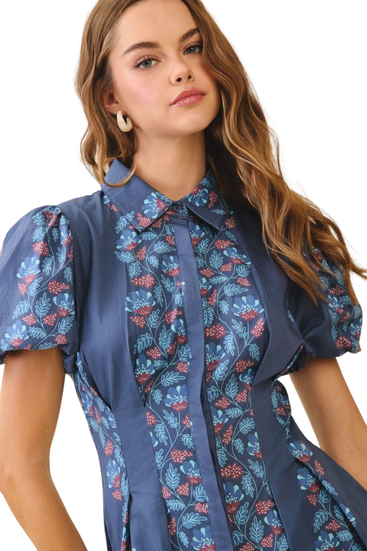 Apparel- TCEC Floral Vertical Print A-Line Midi Dress