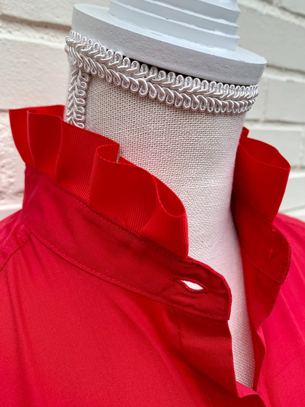 Apparel- Pearly Vines- Barbara Ann Red 3/4 Trim Ribbon Shirt