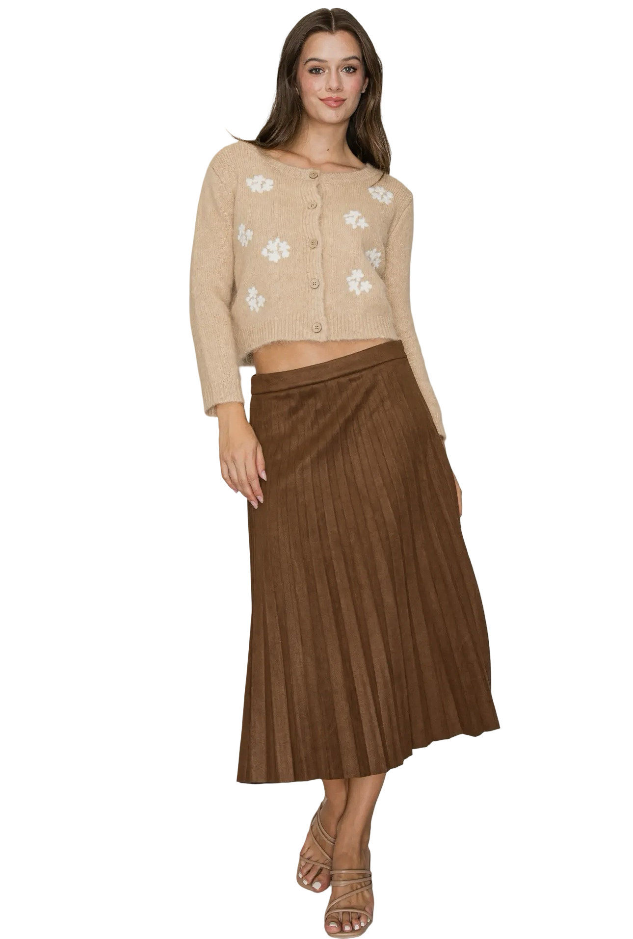 Apparel-Curds & Whey Pleated Suede Midi Skirt