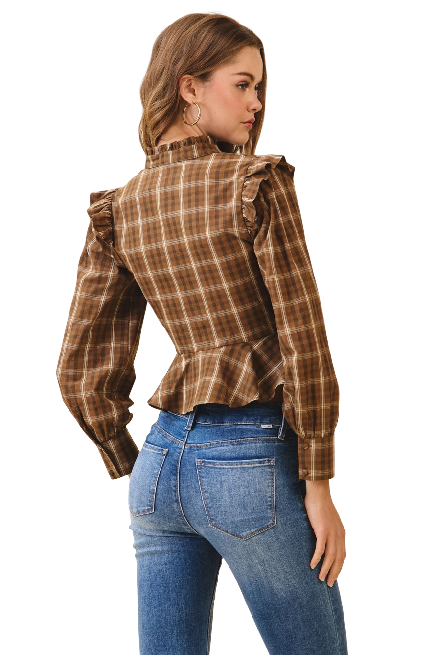 Apparel-TCEC Plaid Button Down Button Front Top