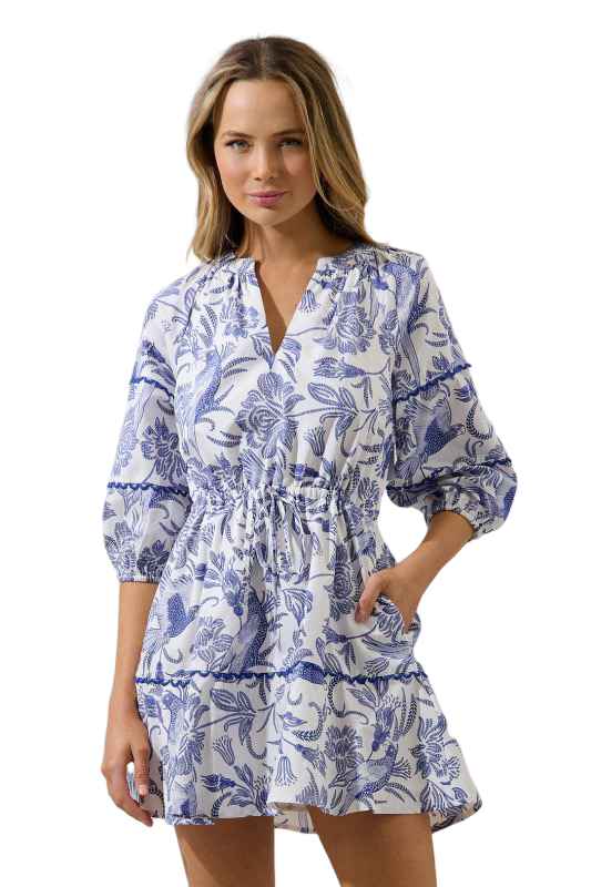 Sugarlips Dabria Split Neck Mini Dress Virda Floral