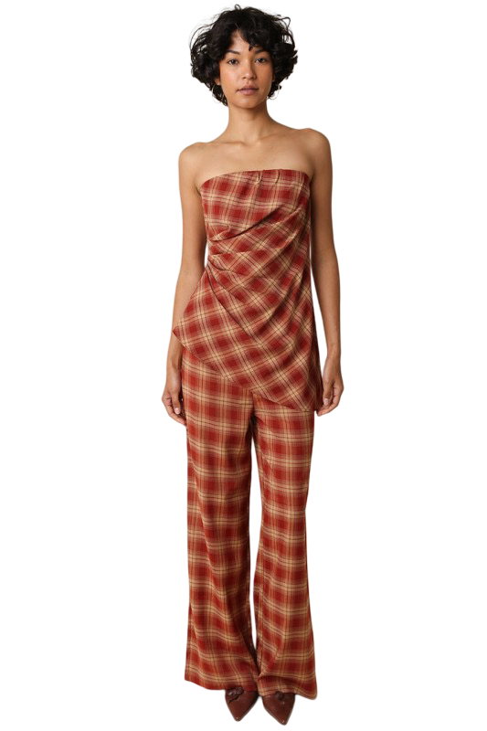 Olivaceous Scarlet Plaid Wide Leg Pants