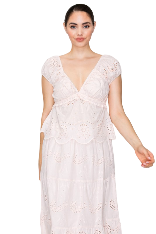 Haute Monde V Neck Eyelet Ruffled Top