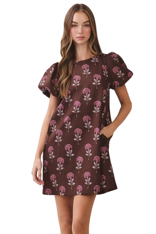 TCEC Floral Tie Back Shift Style Mini Dress