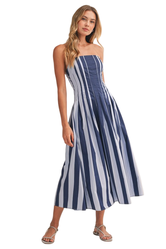 Klesis Strapless Pleated Flared Midi Dress