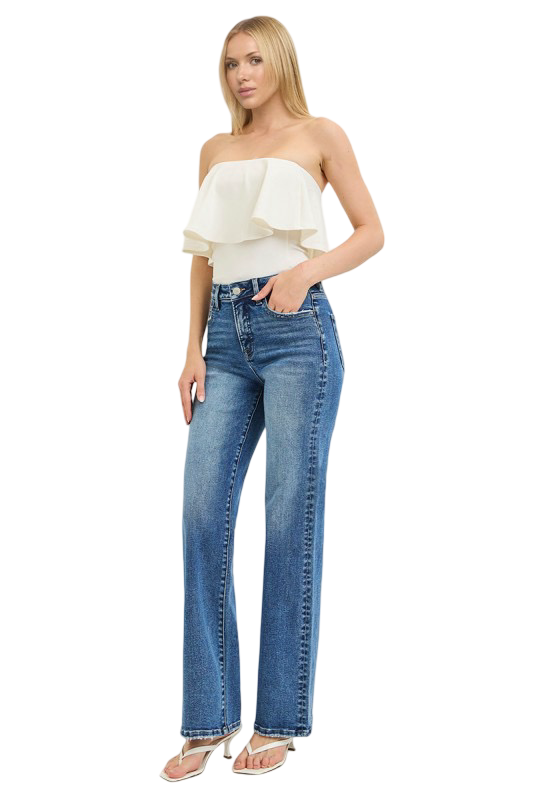 Risen High Rise Tummy Control Straight Leg Jeans