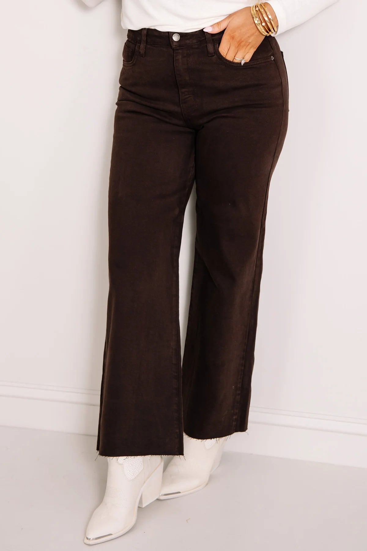 Letter to Juliet Paola Raw Hem Espresso Wide Leg Jean