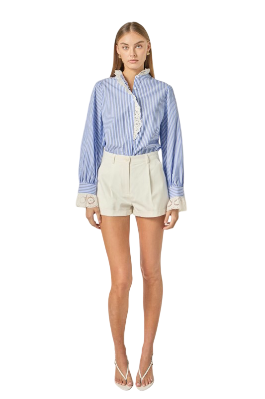 English Factory Lace Detail Striped Blouse Shirt