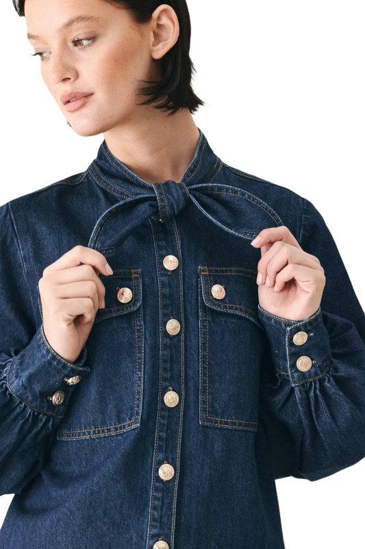Flying Tomato Denim Tie Front Top