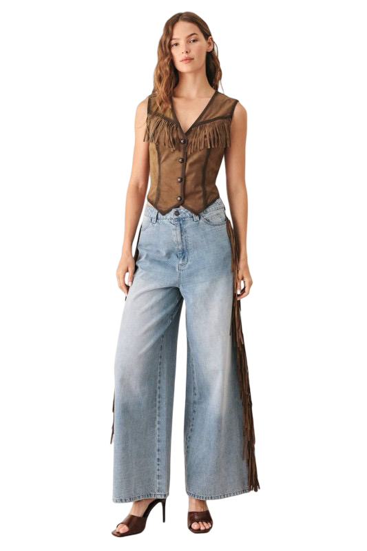 Flying Tomato Fringe Faux Suede Vest Top