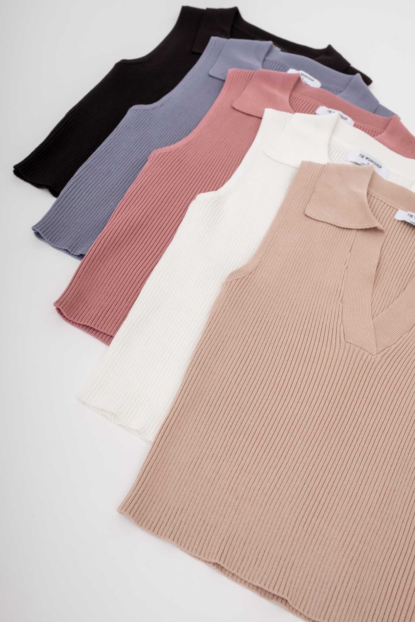 Apparel- The Workshop Collared Rib Knit Crop Top