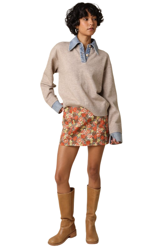 Olivaceous Cindy Floral Mini Skirt