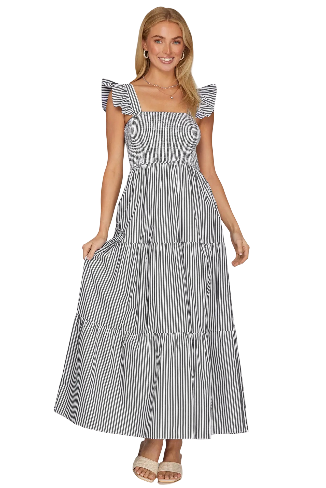 She+Sky Square Neck Smocked Maxi Dress