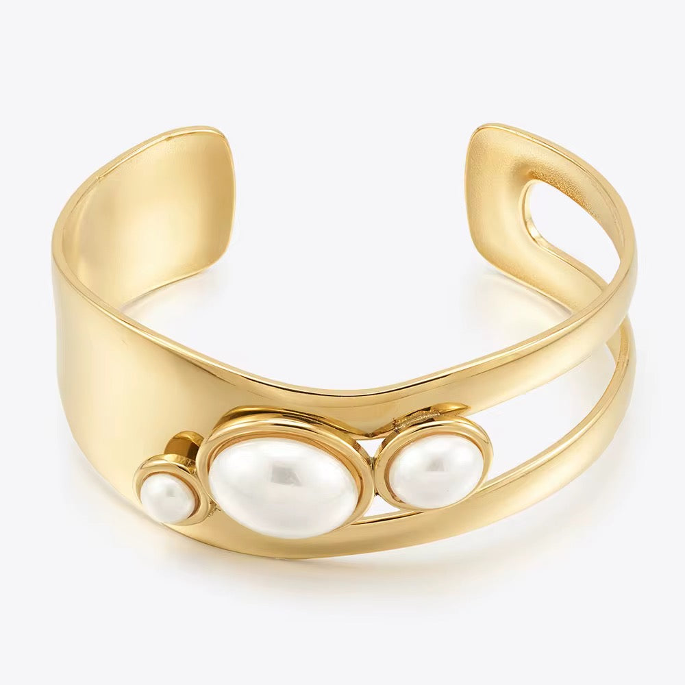 Bracelets- M&E Bling 18k Gold Plated Open Design with Stones Bracelet
