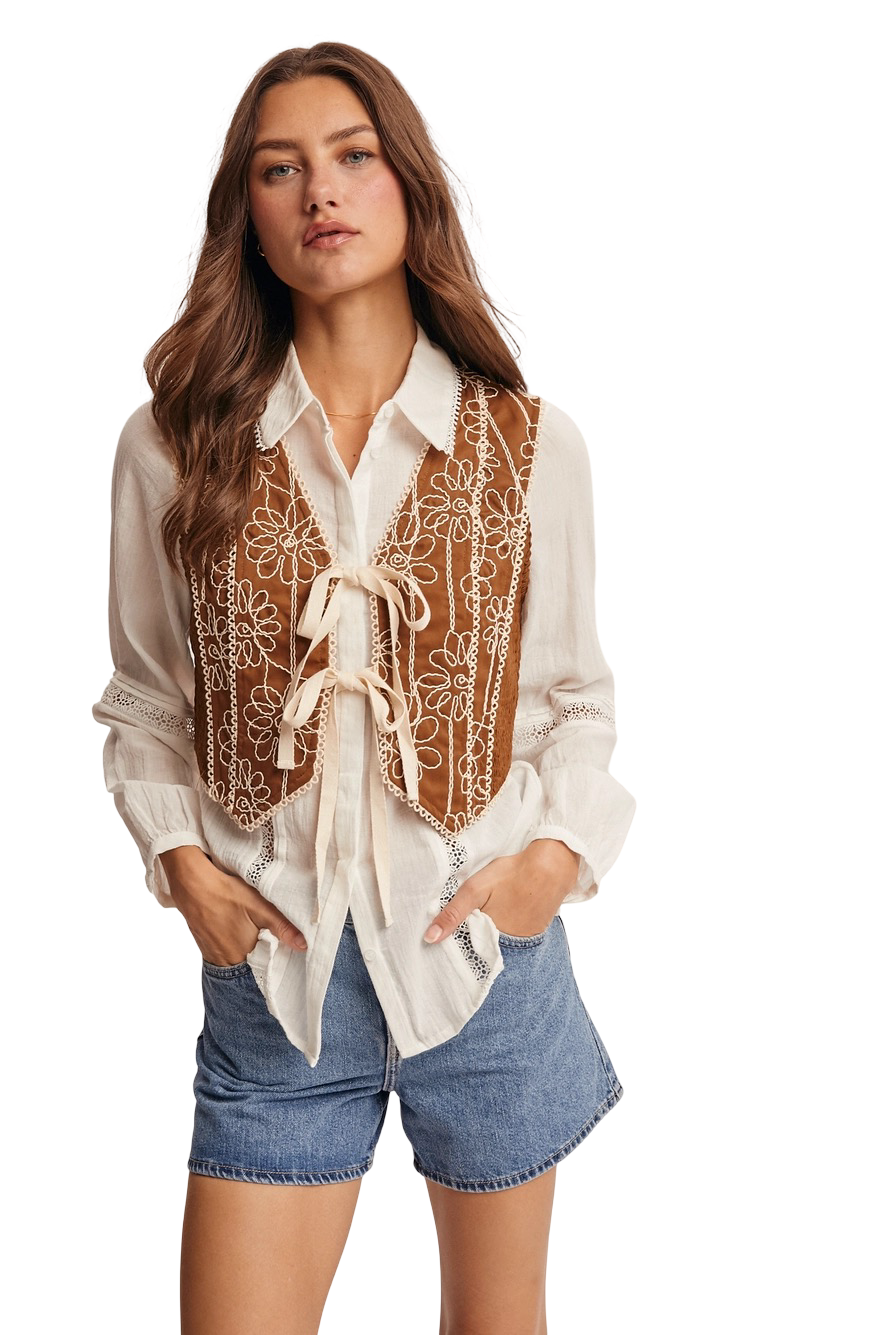 Apparel- Forte Boho Front Tie Vest Top