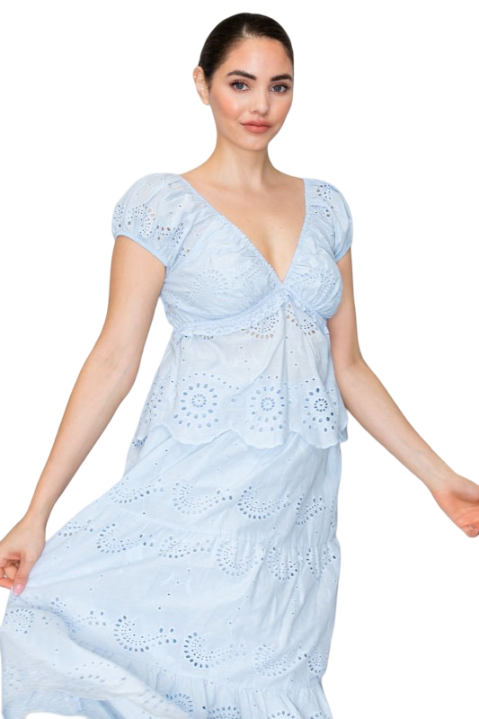 Haute Monde V Neck Eyelet Ruffled Top