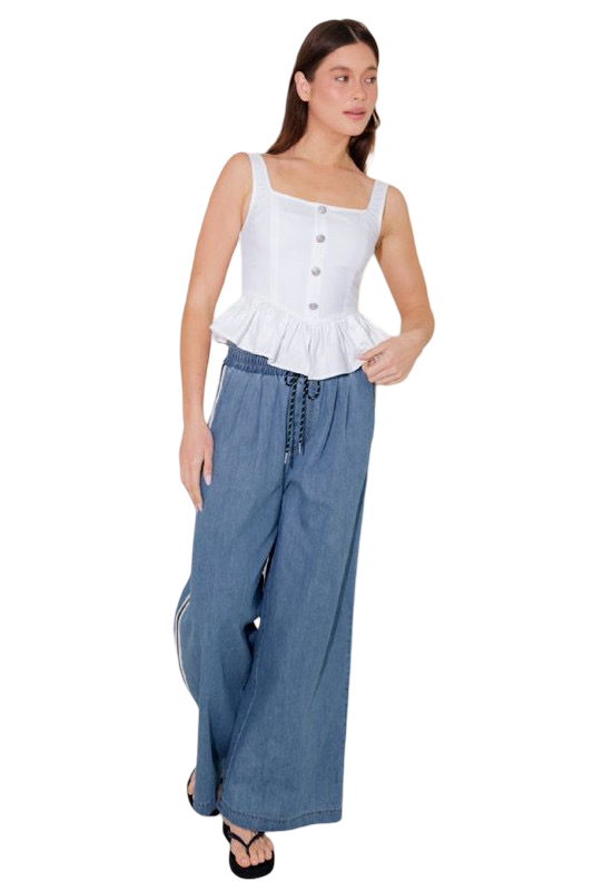 Flying Tomato Button Front Ruffled Woven Top