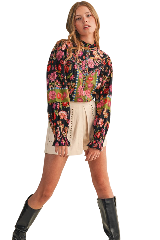 Apparel- En Merci Floral Border Print Top