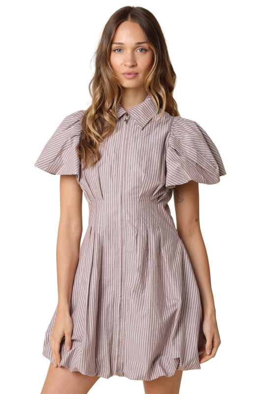 Olivaceous Riley Striped Bubble Mini Dress