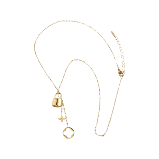 Necklaces- M&E Bling Gold Louis Drop With Charms Necklace