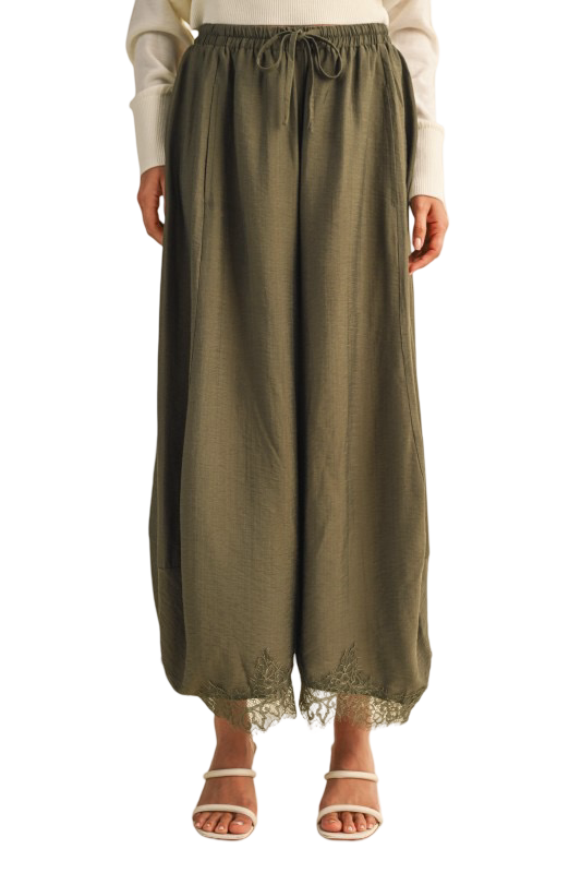 Klesis Barrel Leg Pants with Lace Hem Detail