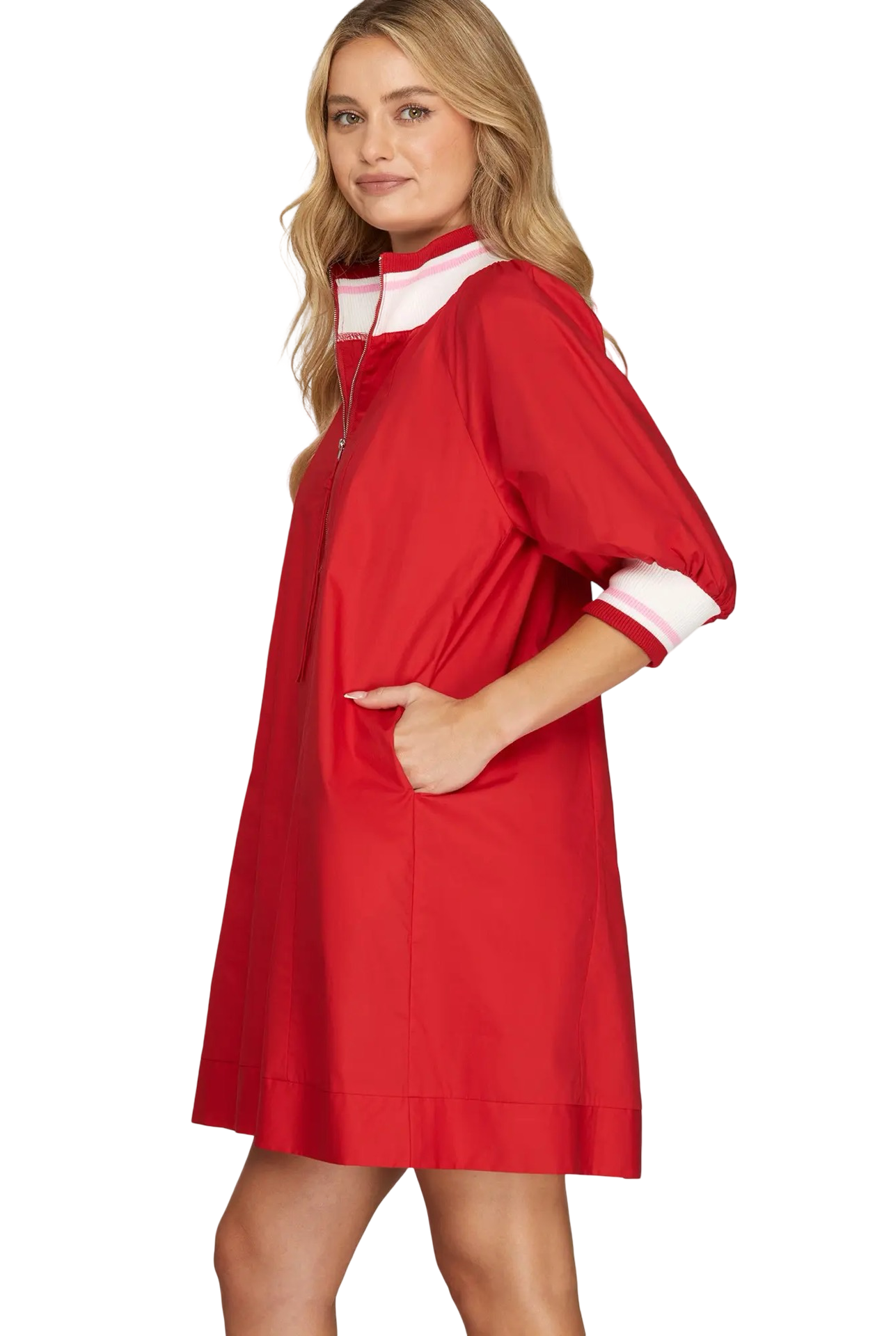 She+Sky  1/2 Sleeve Zip Front Mini Dress
