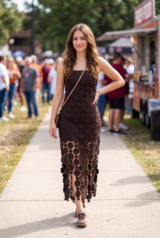 Baby Pink 3D Lace Appliqué Fringe Hem Bodycon Midi Dress