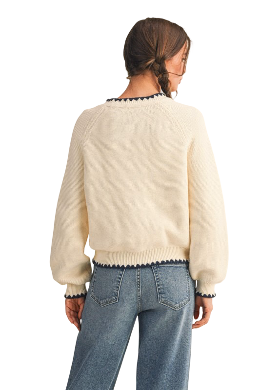 Apparel- En Merci Contrast Stitch Long Sleeve Sweater Top