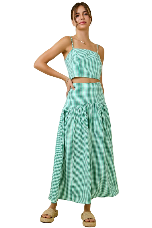 Day+Moon Gingham Flared Maxi Skirt