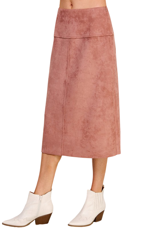 Apparel-Allie Rose Constructed Soft Microsuede Midi Skirt
