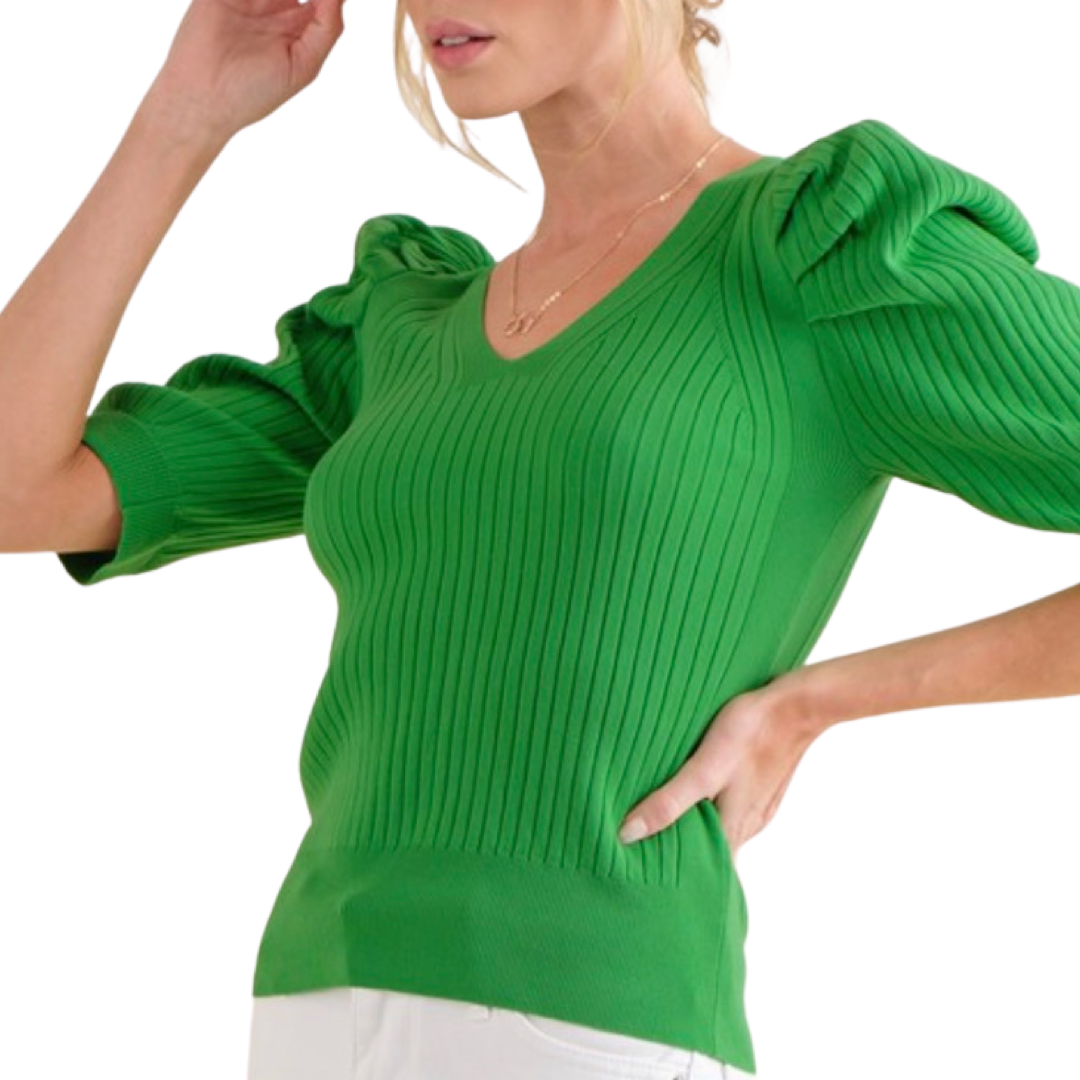Apparel- And The Why Puff Sleeve Ribbed Basic Top