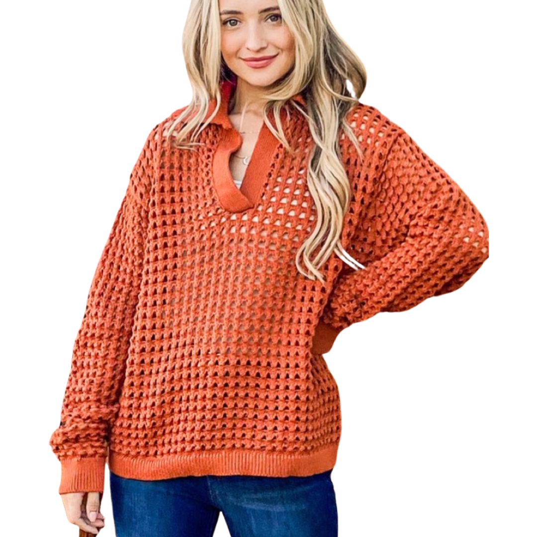 Apparel- And The Why Hollowed Out Long Sleeve Sweater Top